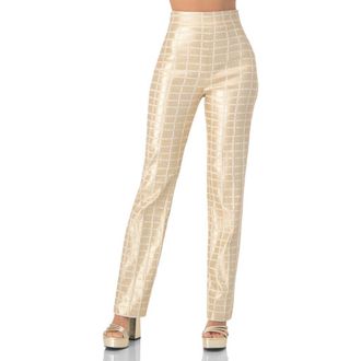 Ivonne High-Waisted Metallic Check Pants in Gold at Nordstrom, Size 10