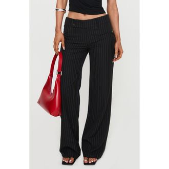 Princess Polly Socialista Pinstripe Wide Leg Pants in Black at Nordstrom, Size 10