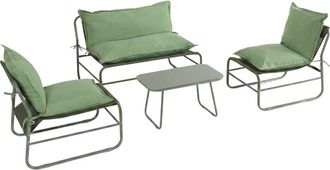 Mobili Rebecca Sal&oacute;n de jard&iacute;n exterior para 4 personas metal y poli&eacute;ster verde
