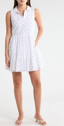 Melrose and Market Tiered Sleeveless Shirt Dress in White- Navy at Nordstrom Rack, Size Xx-Large