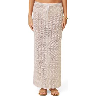 Splendid Eleni Stripe Pointelle Sweater Skirt in White/Light Fawn at Nordstrom, Size X-Large