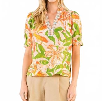 THML Clothing Hibiscus Floral Blouse In Green