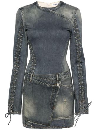 Acne Studios Trompe loeil-print cotton mini dress - Blue