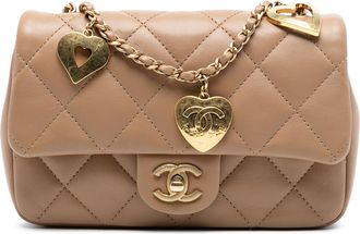 Chanel Pre-owned Womens Mini Rectangular Quilted Lambskin Heart Charms Flap - Tan Leather - One Size