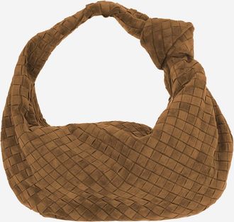 Bottega Veneta Womens Shoulder Bag Jodie Suede Brown Calfskin