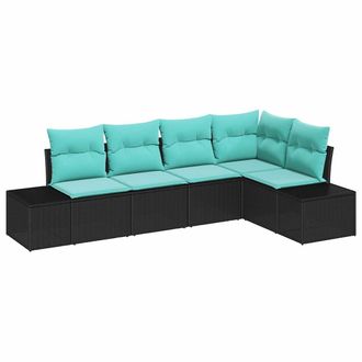 vidaXL Set Divano Da Giardino 5 Pz Nero Polyrattan Vidaxl