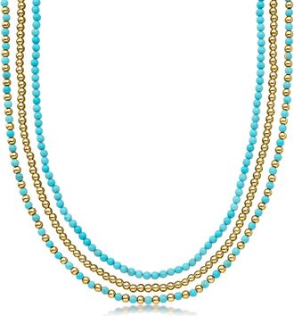 Ross-Simons Simulated Turquoise and 14kt Yellow Gold-Plated Jewelry Set: 3 Bead Necklaces