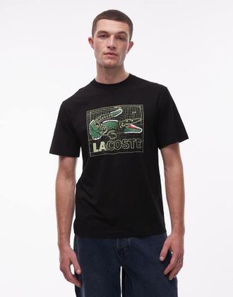 Lacoste Stampa coccodrillo nera sul petto-Nero