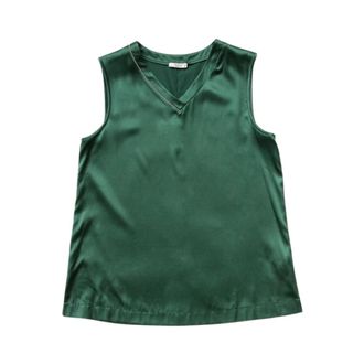PESERICO Silk V-neck Top - female - Peserico - Sleeveless Tops - Green - XL - Tops