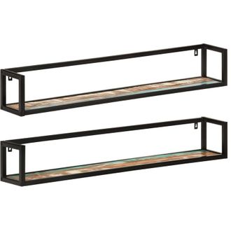 vidaXL Vidaxl - Estantes De Pared 2 Uds Madera Maciza Mango Hierro 110x17x17 Cm