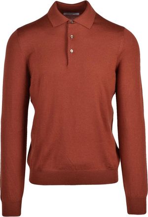 Gran Sasso Rust Polo Knit with Classic Collar and Button Placket