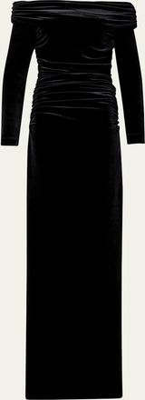 Akris Long Velvet Off-Shoulder Ruched Gown
