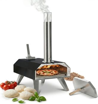 Relaxdays Relaxdays Horno Para Pizza De Pellets, De Mesa, 400&deg;c En 90 S, 72x36x68 Cm, Piedra Cordierita, Exterior, Acero Negro
