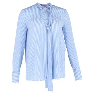 Valentino Valentino Garavani Gestreepte Strikknopen Shirt in Blauwe Zijden Cr&ecirc;pe De Chine