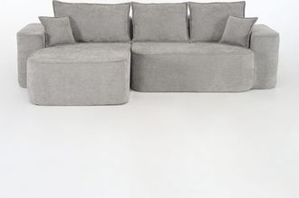 Urban Meuble Sof&aacute; esquinero modular en tejido gris con chaise longue y cojines
