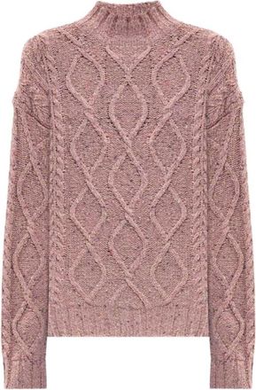 Twinset Stijlvolle Pullover met Gemengde Steken - Dames - Coltruien - Roze - L - Wol - Truien & Vesten