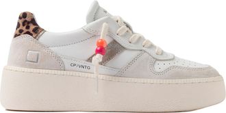 D.A.T.E. Court Platform Vintage Calf Sneakers in White Leopard