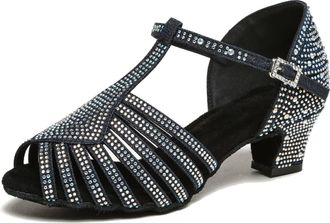 Miyoopark Womens Salsa Latin Dance Shoes with Rhinestones Wedding Evening Sandals L558 Black 5cm Heel UK 7