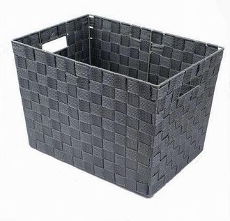 Trade Shop Trade Shop - Portaoggetti Cesto In Tessuto Intrecciato 38x26x25cm Maniglie Grigio Scuro 79038