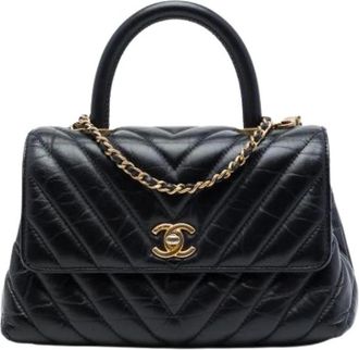Chanel Pre-owned Vintage Quilted Satchel - Dames - Vintage Handtas - Zwart - ONE Size - Leer - Vintage