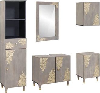 vidaXL Juego De Muebles De Ba&ntilde;o Con Caj&oacute;n Con Puerta 5 Pcs Gris Vidaxl