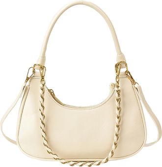 Generic Cymwer PU Leather Crescent Shoulder Handbag Casual with Metal Chain for Women (White)
