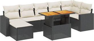 vidaXL Set De Sof&aacute;s De Jard&iacute;n 8 Piezas Y Cojines Rat&aacute;n Sint&eacute;tico Negro Vidaxl