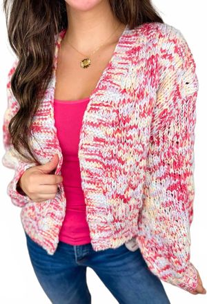 Bibi Knit Long Sleeve Cardigan In Pink