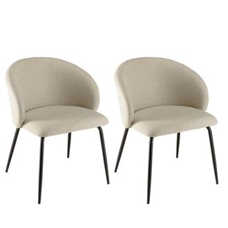 Macabane Lote de 2 sillas de tela color crudo con respaldo redondeado y patas d