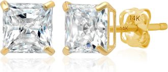 MAX + STONE 14k Yellow or White Gold Princess Cut Cubic Zirconia Stud Earrings 4MM to 7MM