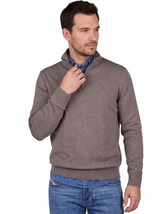 Tommy Hilfiger Half Zip bruin katoen lange mouw