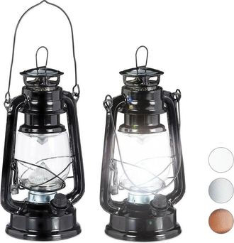Relaxdays Relaxdays - Set of 2 led Storm Lamps, Retro Lantern as Window Decoration or for the Garden, Battery Powered, Black