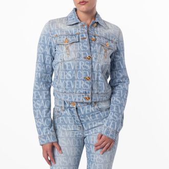 Versace Denim Long-Sleeve Cropped Jacket, Brand Size 36 ( US Size 0 )