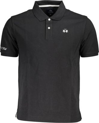 La Martina Zwarte Katoenen Heren Polo Shirt - Heren - Polos - Zwart - M - Katoen - Tops
