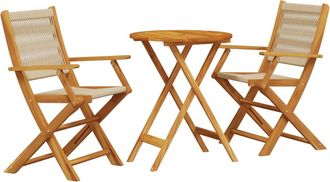 vidaXL Juego De Bistro De 3 Piezas Polipropileno Y Madera Maciza Beige Vidaxl