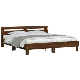 vidaXL Cama Con Cabecero Madera Ingenier&iacute;a Marr&oacute;n Roble 200x200 Cm Vidaxl