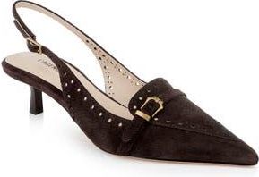 L'agence Lourdes Slingback Pointed Toe Kitten Heel Pump in Dark Brown Suede at Nordstrom Rack, Size 10