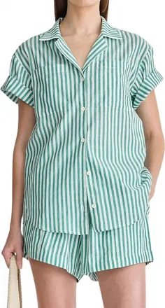 Apiece Apart Valenti Button Up Shirt In Yarn Dye Stripe Green