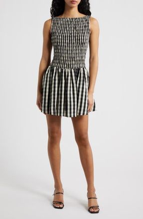 Lucy Paris Ellen Gingham Minidress in Black at Nordstrom, Size X-Large