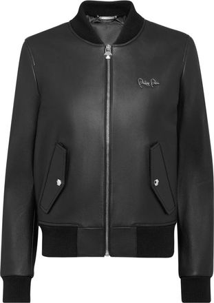 Philipp Plein Bomber Leather Jacket - Dames - Leren en Su&egrave;de Jassen - Zwart - XS - Leer - Jassen