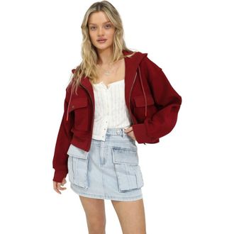 Belle & Bloom Fireside Cropped Utility Zip Jacket in Red Overflow at Nordstrom, Size X-Small Au
