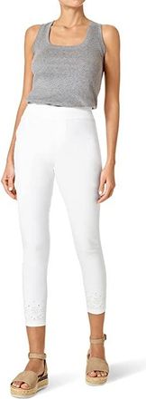 Hue High-Rise Embroidered Eyelet Hem Skimmer Womens Casual Pants White : MD (US Womens 8-10) 26.5, Cotton/Polyester/Spandex