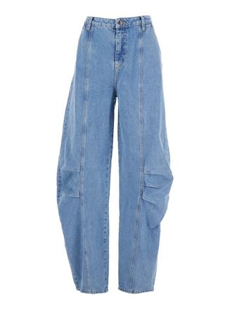 Rotate Light Blue Jeans With Central Stitching And Logo Patch On The Back In Denim Woman