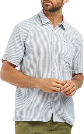 Barbour Deerpark Stripe Summer Fit Short Sleeve Button-Up Shirt in Navy at Nordstrom, Size Xx-Large