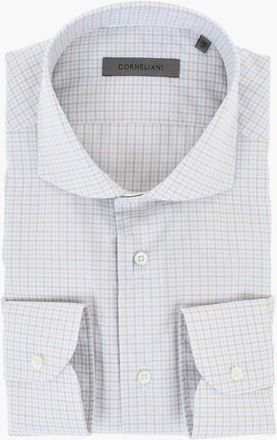 Corneliani Micro Checked Poplin Cotton Shirt with Spread Collar size 45