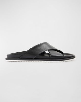 Paul Stuart Mens Punta Crisscross Leather Slide Sandals