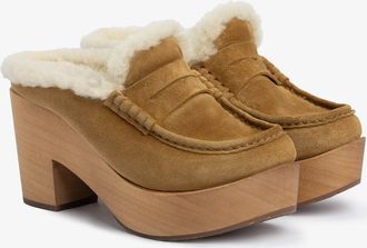 Pedro Garcia Wood wedge clog in brown suede | Dem | Fall winter 25 | PEDRO GARCIA