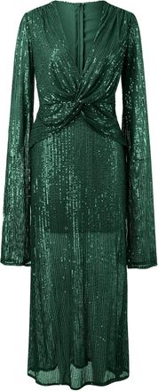 Generic Womens Casual Sleeveless/Long Sleeve/Short Sleeve Deep V Maxi Dress Loose Long Dresses Sequin Cocktail Party Long Dresses Green
