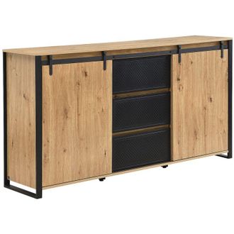 Vente-Unique Credenza 2 ante scorrevoli e 3 cassetti in MDF e metallo nero Naturale - BELINARO