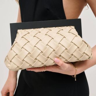 Urban Expression Jamie Woven Wooden Frame Clutch Bag In Ivory